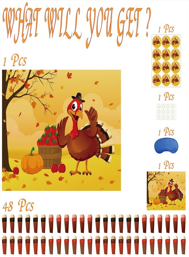 Morcheiong Pin The Tail on The Turkey Thanksgiving Game with 48 Tails, Thanksgiving Party Favors Activities Supplies Decorations for Kids - Image 3